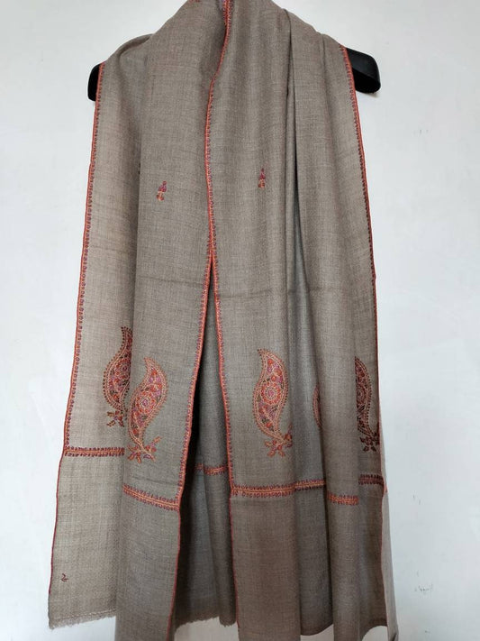 Handcrafted Sozni embroidered kashmir pashmina natural color shawl, luxurious and niche and premium quality  wedding scarf,