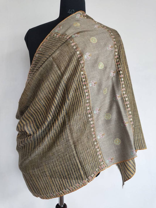 Ikat and sozni embroidery two different concepts go into making this masterpiece, original and unique kashmiri pashmina shawl,