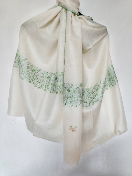 Hand woven Kashmiri pashmina  heirloom tree motifs with rich and natural tones, any-occasion shawl, silhouettes party vibe oversized wrap.