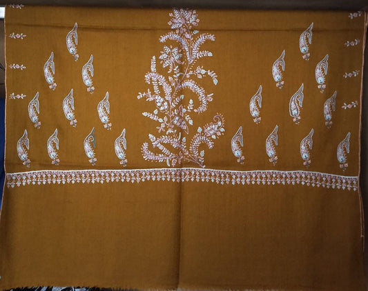 welcome to this amazingly beautiful, feather weight floral embroidery Cashmere pashmina mustard shawl, Extra large travel wrap