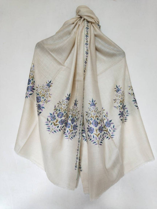Hand woven Kashmiri pashmina  heirloom Flower motifs with rich and natural tones, any-occasion shawl, silhouettes party vibe oversized wrap.