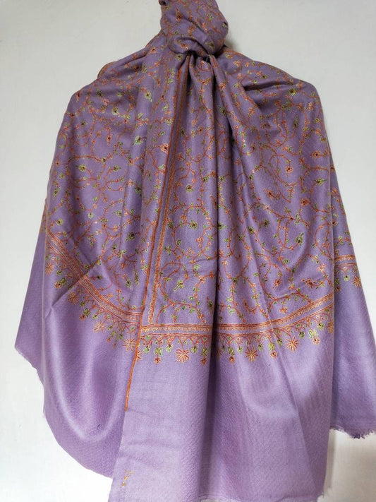 Handweaved and Hand embroidered 100% pure lavender jalli shawl in floral motifs, wedding gift, Bridesmaid scarf, meditation stole.