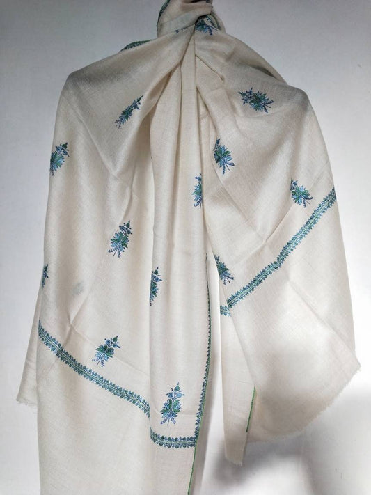 Hand woven Kashmiri pashmina  heirloom floral motifs with rich and natural tones, any-occasion shawl, silhouettes party vibe oversized wrap.