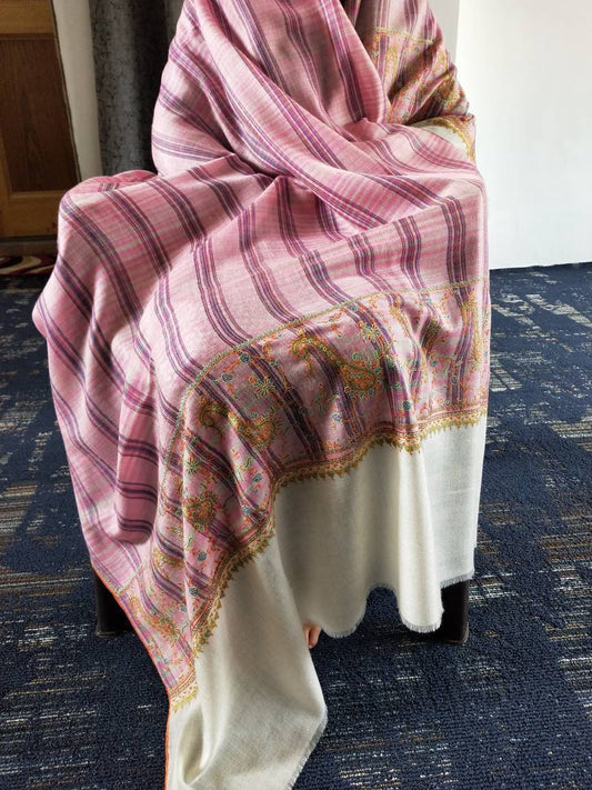 Pink checkered wedding party gift Premium and exclusive handcrafted Cashmere shawl embroidered bridal gift, valentine shawl