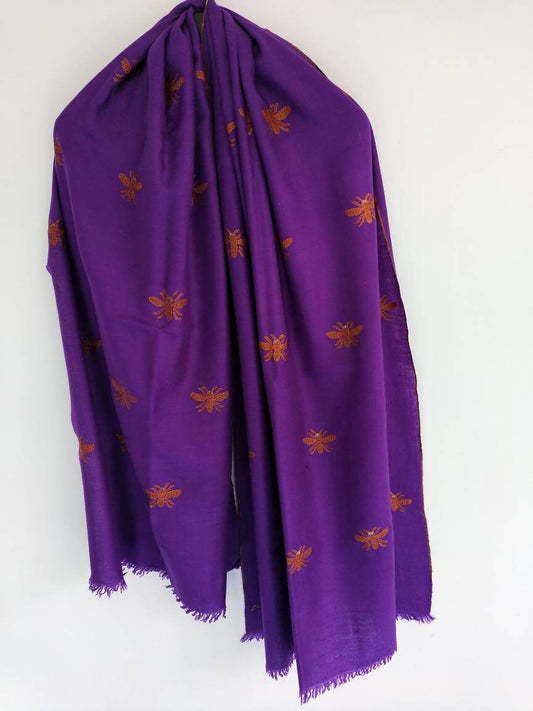 Handcrafted 100% pure kashmiri pashmina sozni  bootah embroidered shawl, anniversary present, meditation fashion scarf, Christmas gift