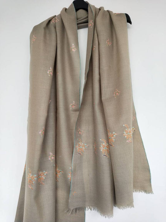 Baby Cashmere handloom and sozni embroidered kashmiri pashmina mint color scarf, meditation shawl, bridesmaid, Girlfriend Valentine's gift