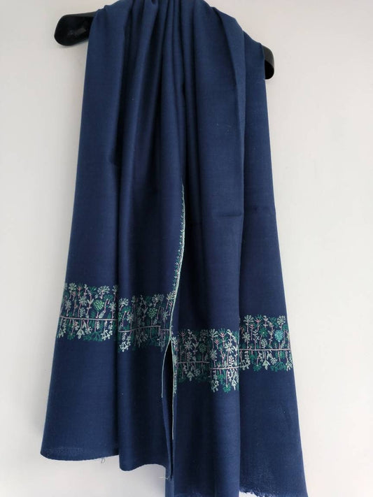 Christmas gift, Handcrafted Kashmiri pashmina heirloom floral motifs, any-occasion shawl, silhouettes, party vibe,fashionable trending scarf