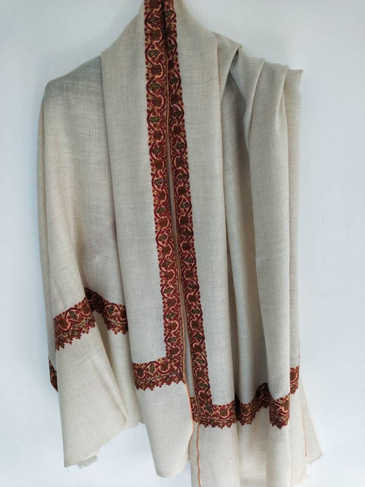 Premium Cashmere sozni embroidered white shawl, Bridesmaid gift, wedding scarf, 105 x 205 cm big size shrug