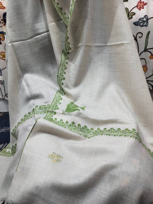 Premium Handcrafted kashmiri pashmina sozni embroidered ivory shawl, softest and luxurious wedding gift, christmas gift 75 x 205 cm