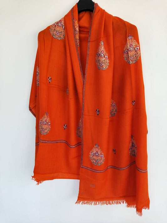 Handcrafted 100% pure kashmiri pashmina sozni  bootah embroidered shawl, wedding present, meditation fashion scarf, Bridal gift Bachelorette
