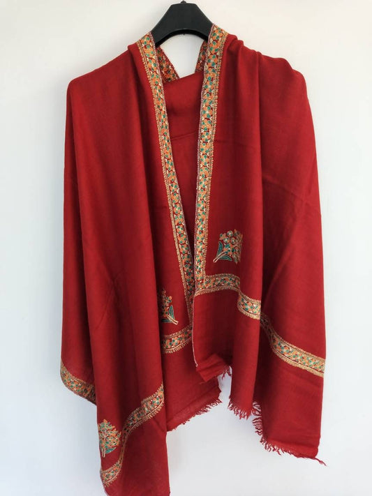 Sozni embroidered maroon wedding dress shawl ,Kashmiri pashmina shawl, christmas gift, meditation shawl, wedding party gift,Bridal accessory