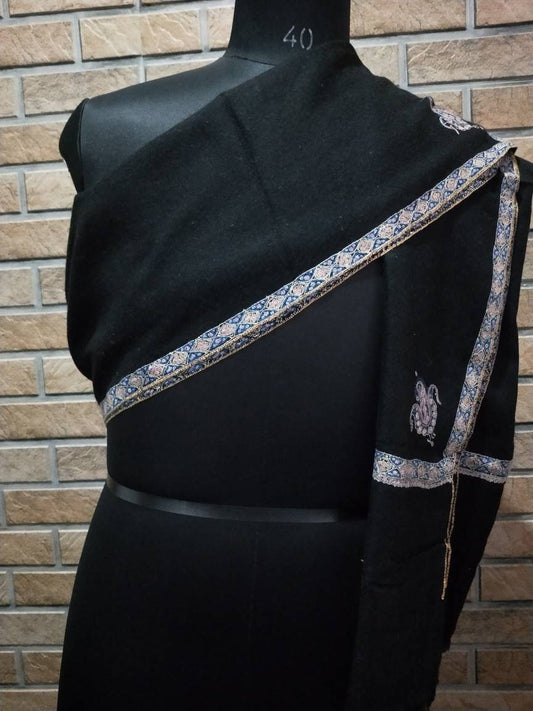 Black cashmere border embroidered pashmina, evening wrap, wedding shawl, cashmere stole, fashion Accessory, super soft  light weight shawl